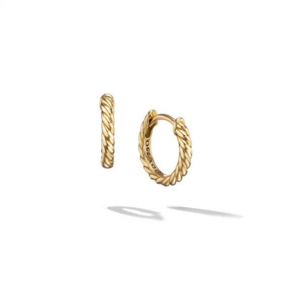 David Yurman Sculpted Cable Huggie Hoop Earrings in 18K Yellow Gold - Picture 1 of 3